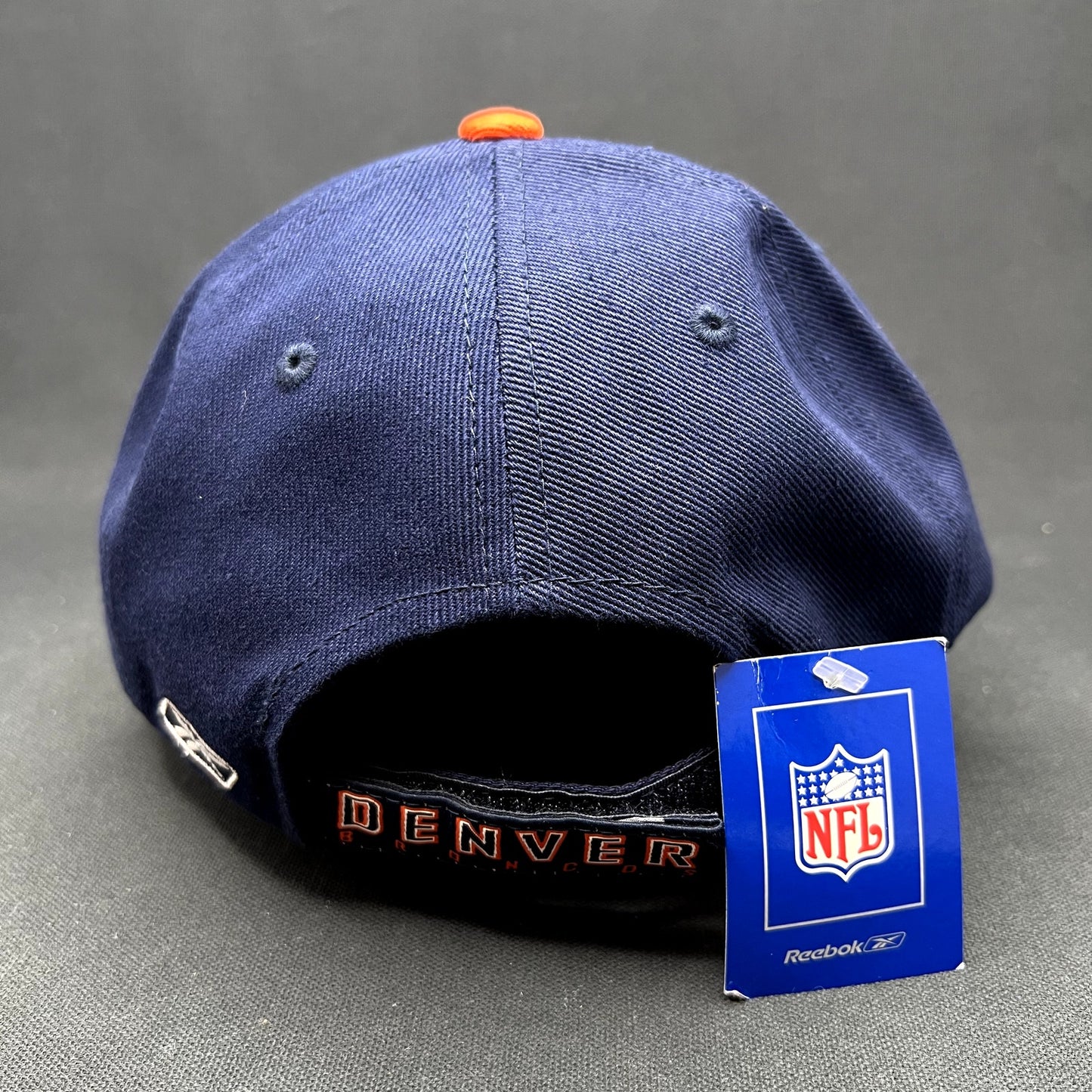 NWT Reebok Denver Broncos Strapback Hat NFL Big Logo Navy Orange Cap