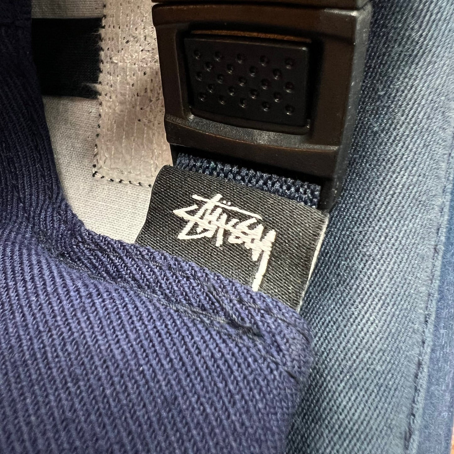 Stussy Box Logo Strapback Hat Navy Minimal Streetwear Cap