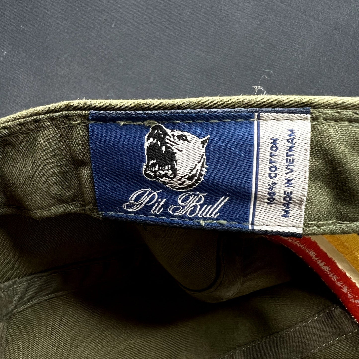 The Slauson 5 Panel Strapback Hat Olive Red Yellow Pit Bull