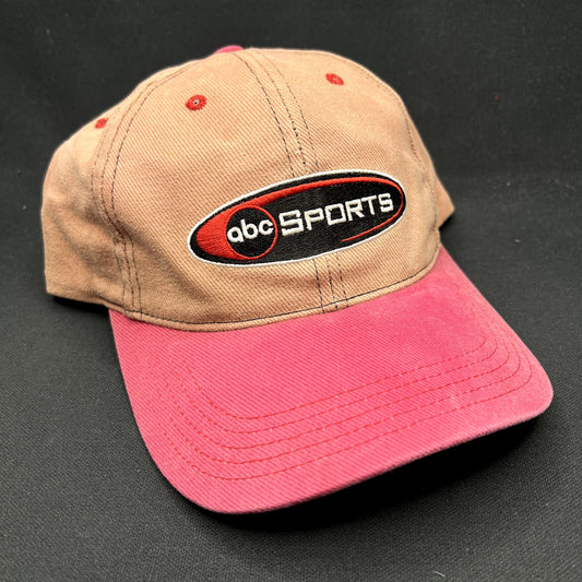 Vintage ABC Sports Strapback Hat Two-Tone Pink Tan Broadcast TV Cap