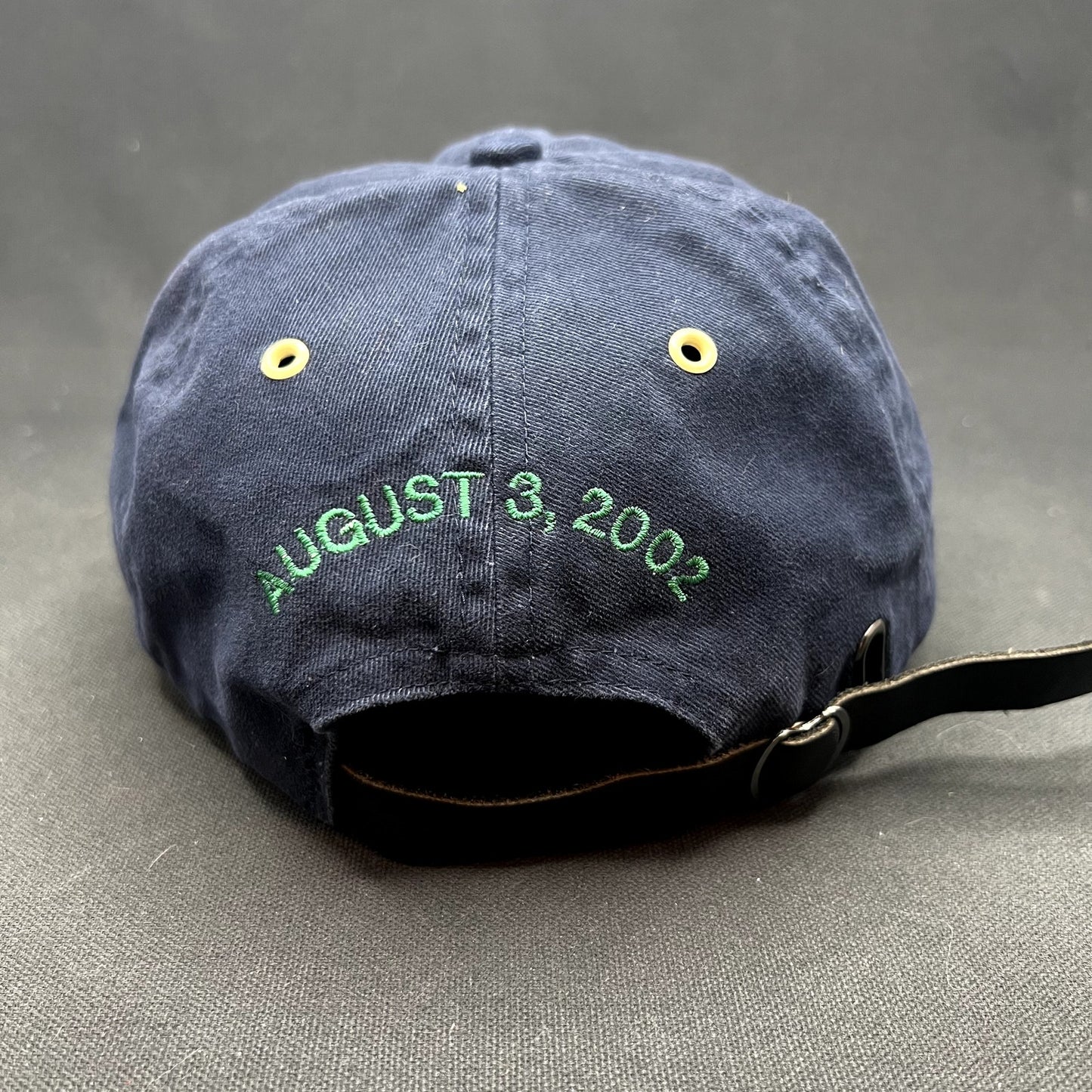 Vintage Western Fly Fishing August 3, 2002 Leather Strapback Hat Navy