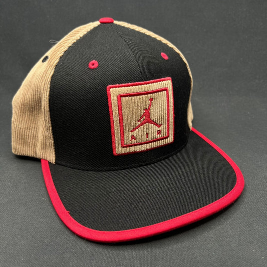 Nike Air Jordan Corduroy Patch Strapback Hat Black Red Tan