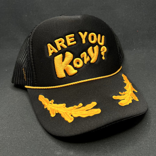 Are You Kozy? Los Angeles California Trucker Snapback Hat Black Gold Otto