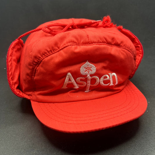 Vintage Aspen Ski Country Imports Ear Flap Winter Hat Red Corduroy Ski Cap