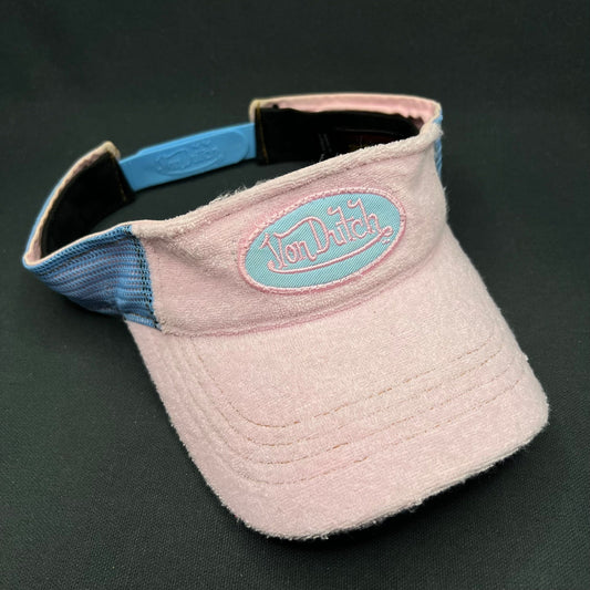 Vintage Von Dutch Terry Cloth Visor Pink Blue Y2K Strapback Hat Cap