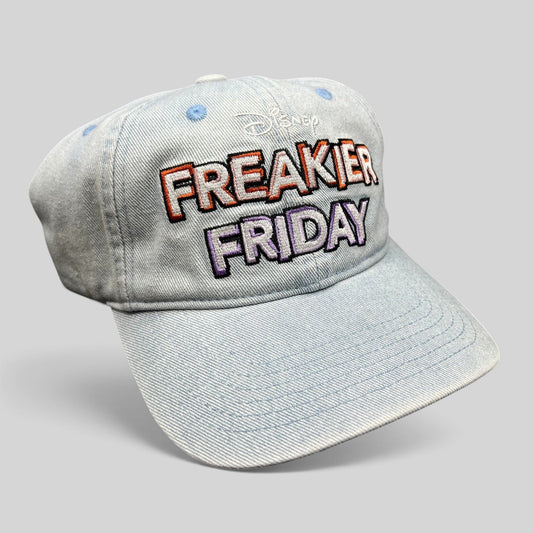 Raree Finds Disney Freakier Friday promotional light blue washed cotton dad hat with multicolor embroidery