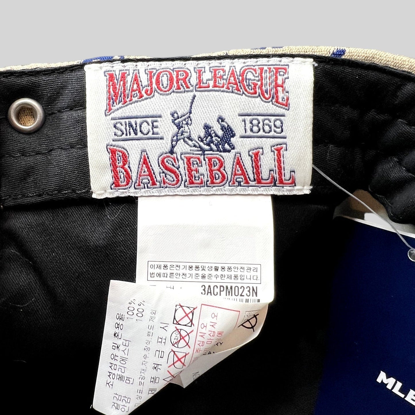 Raree Finds MLB Korea Boston Red Sox cap interior label with Major League Baseball branding and care instructions