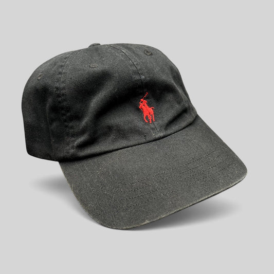 Raree Finds Polo Ralph Lauren black cotton strapback cap with a red embroidered pony logo on the front