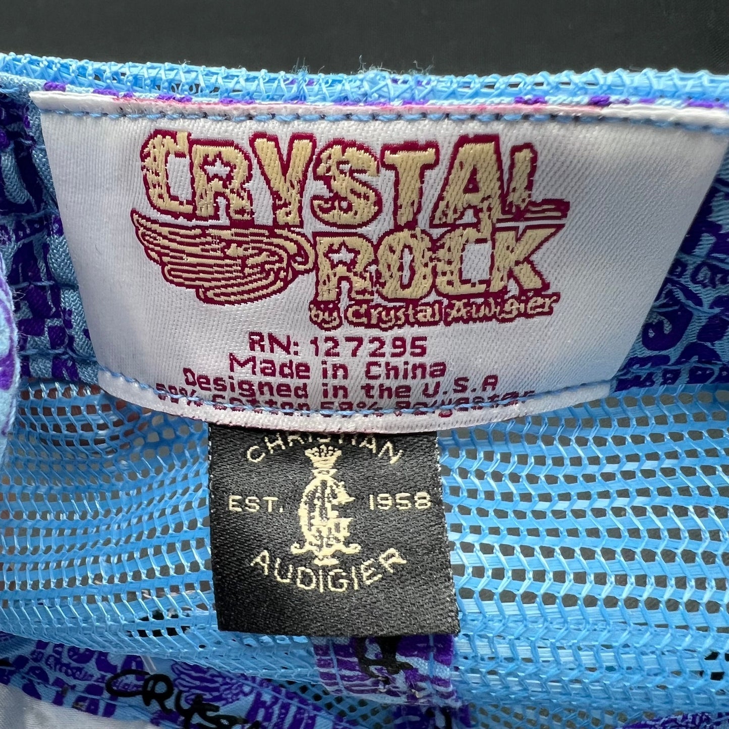 Crystal Rock Christian Audigier Blue Rhinestone Trucker Snapback Hat