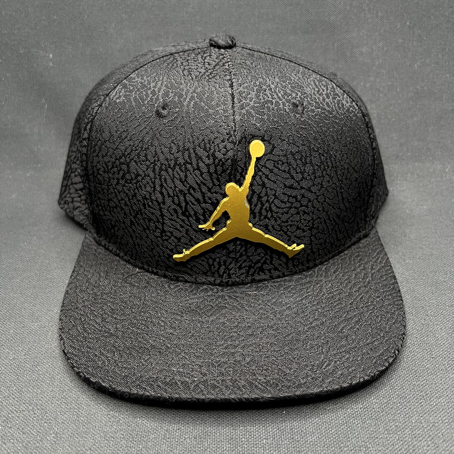 Youth Jordan Jumpman Elephant Print Snapback Black Gold Hat
