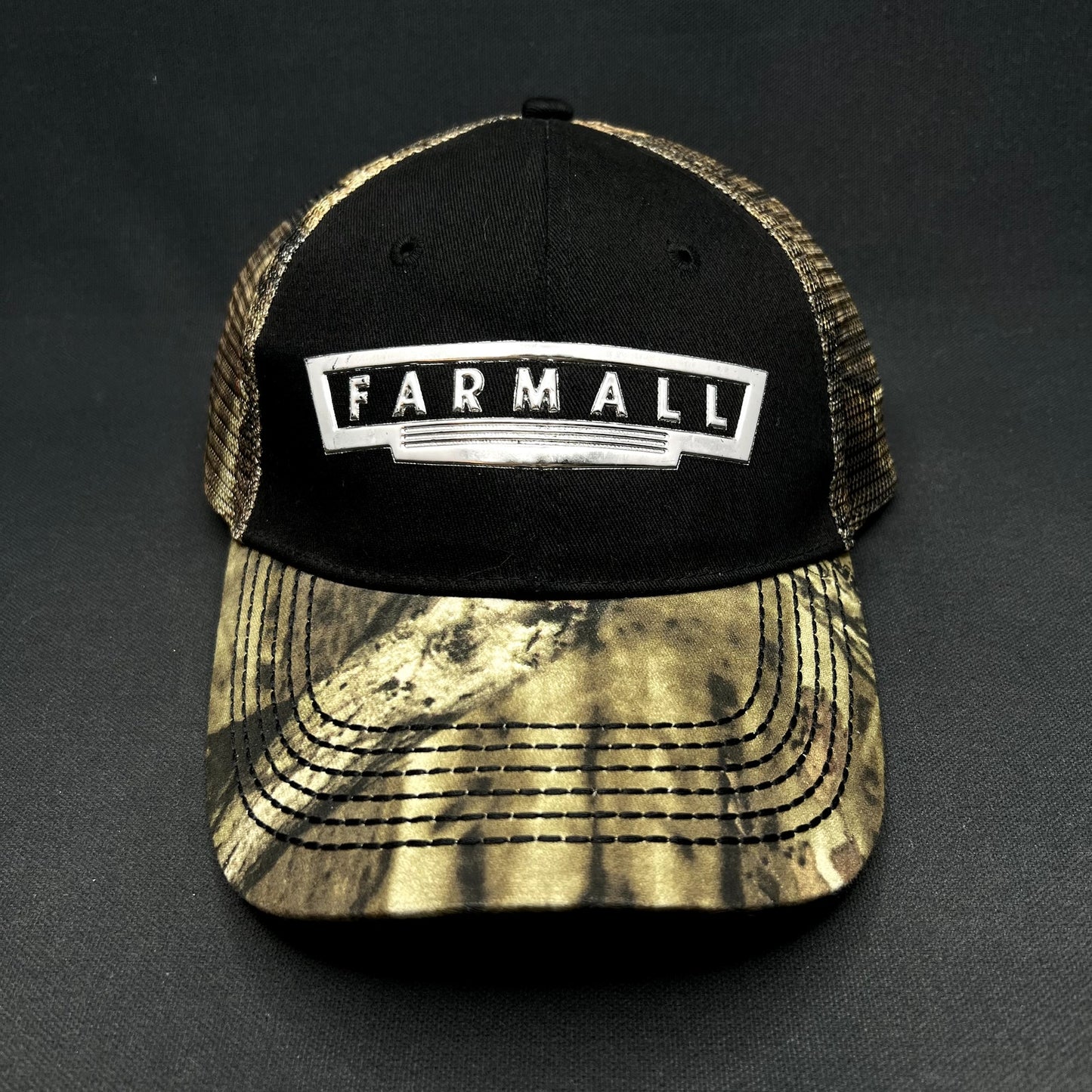 Farmall CNH Trucker Hat Camo Mesh Strapback International Harvester Black Cap