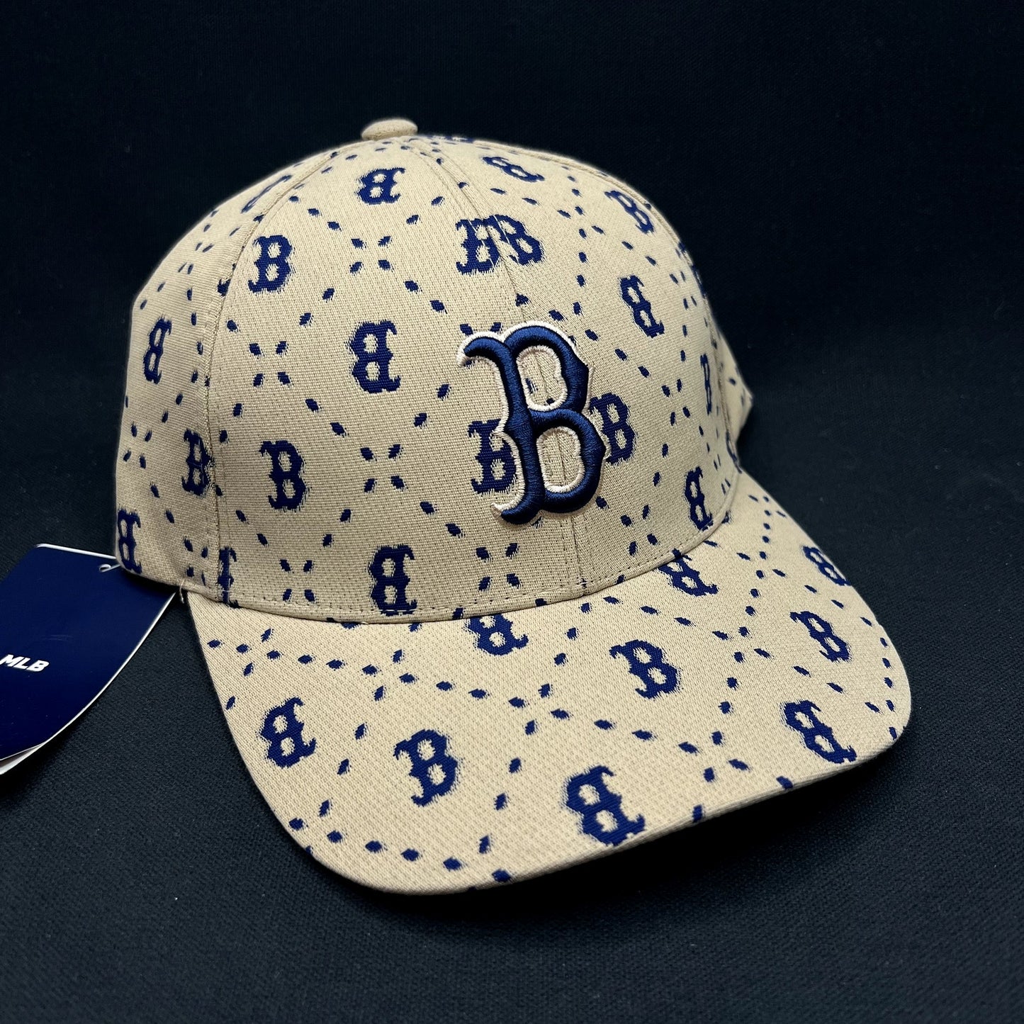 MLB Korea Boston Red Sox Monogram Strapback Hat Beige Blue Cap