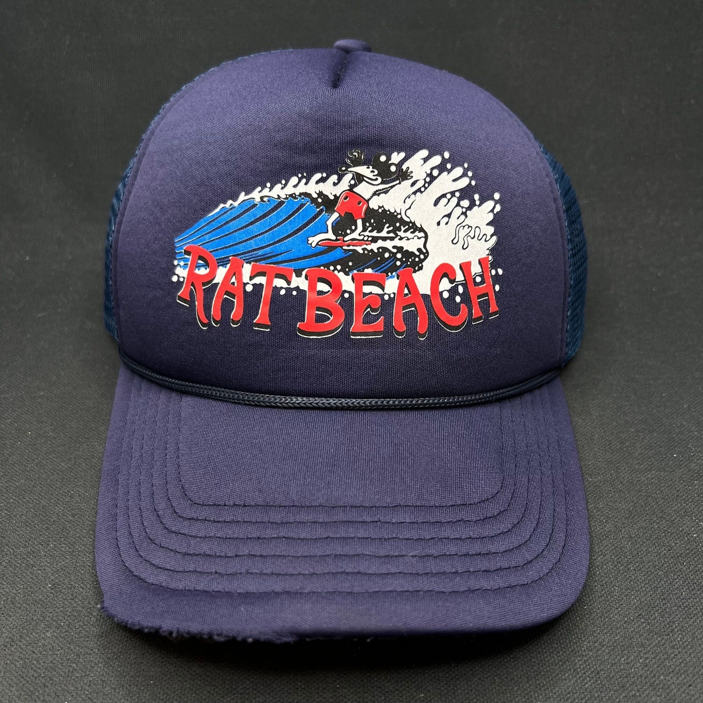 Vintage Rat Beach Surf Trucker Hat Distressed Foam Snapback