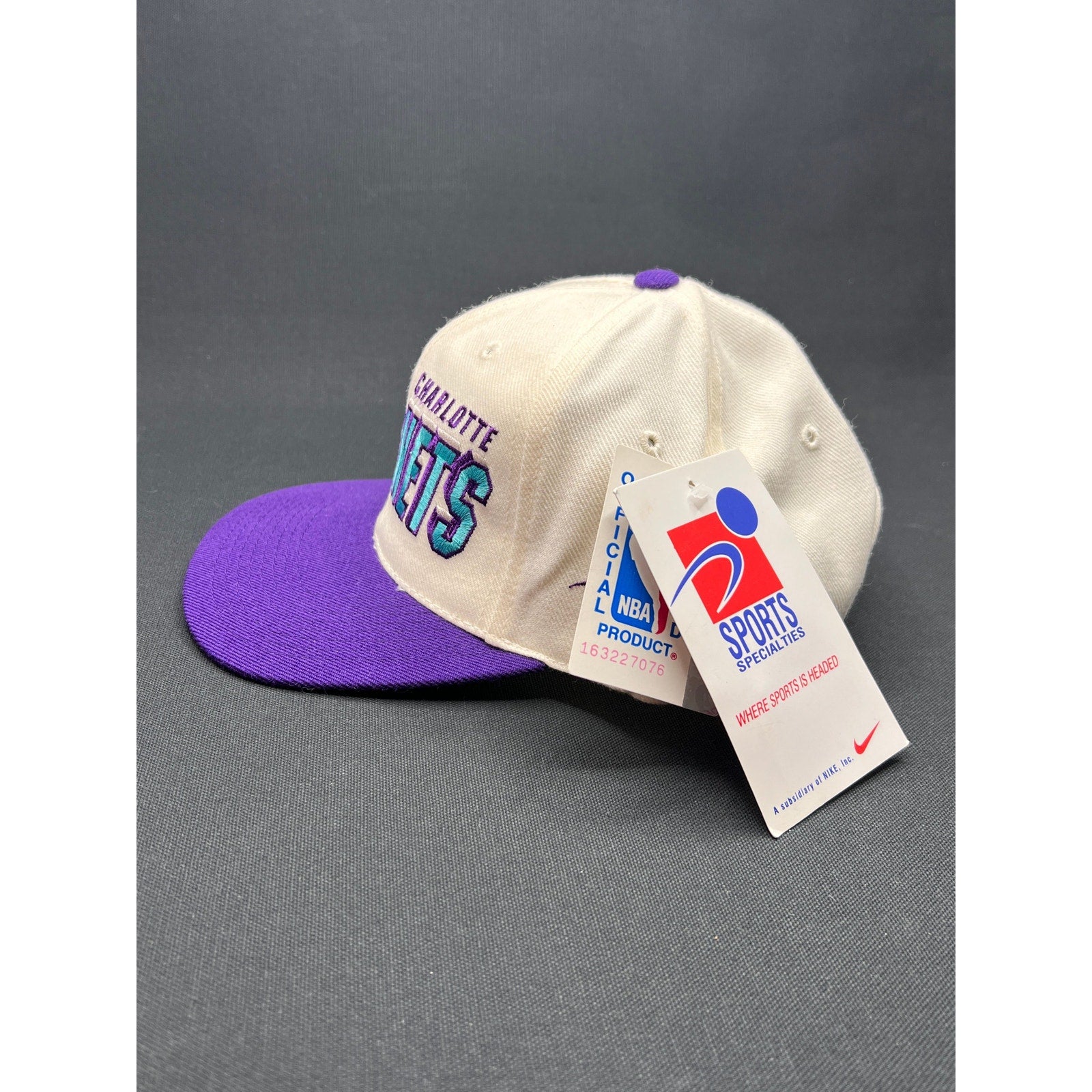 Vintage Charlotte Hornets Shadow Script Hat by Sports Specialties NWT