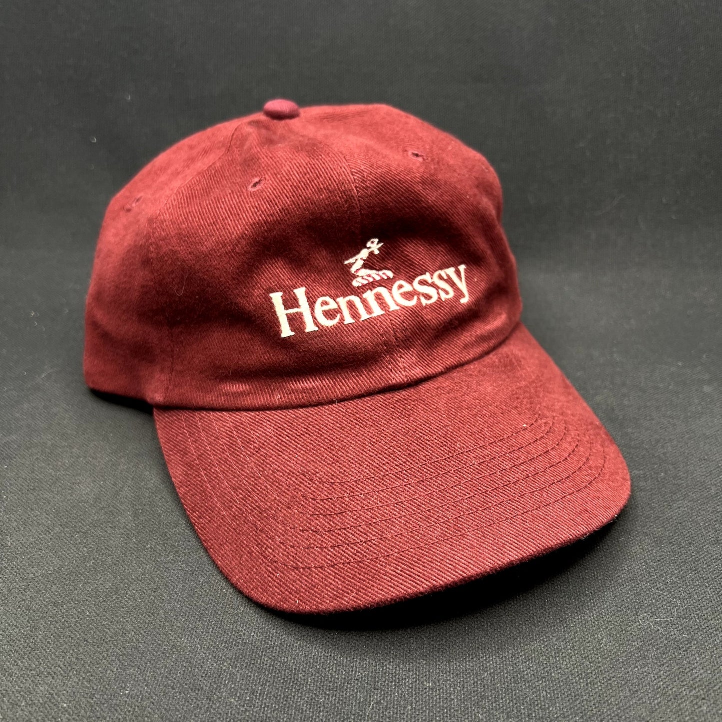 Vintage Hennessy Cognac Strapback Hat Burgundy Dad Cap Art Headwear