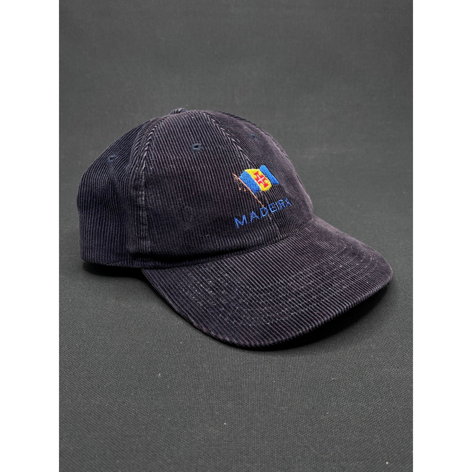 Vintage Madeira Flag Corduroy Hat – Navy Blue Zipperback