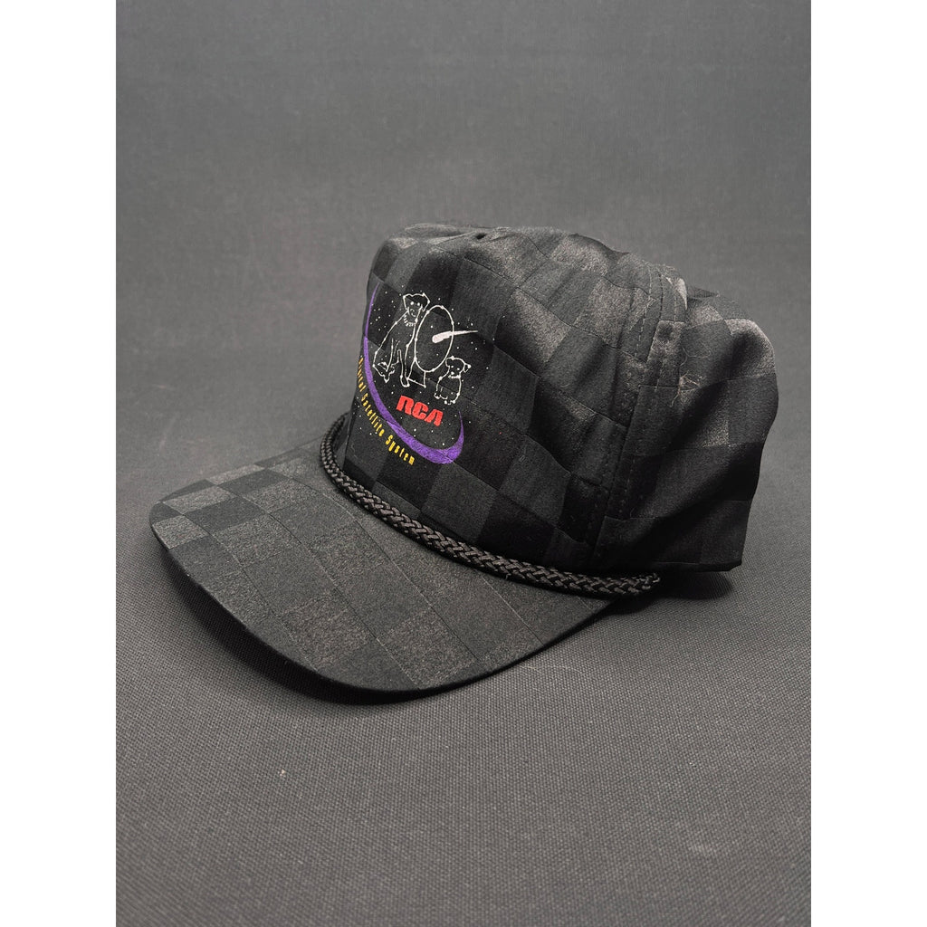Vintage 1990s RCA DSS Satellite System Rope Hat – Black Checkered Taiwan Made
