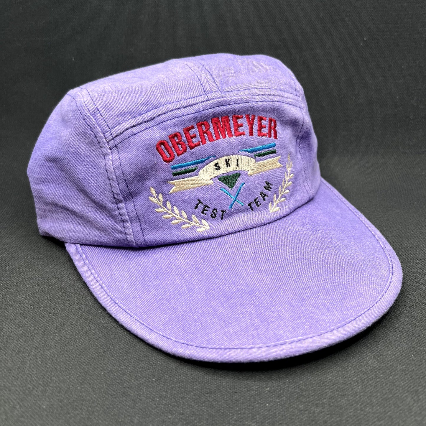 Vintage Obermeyer Ski Team 5-Panel Strapback Hat Purple Made in Taiwan SCI