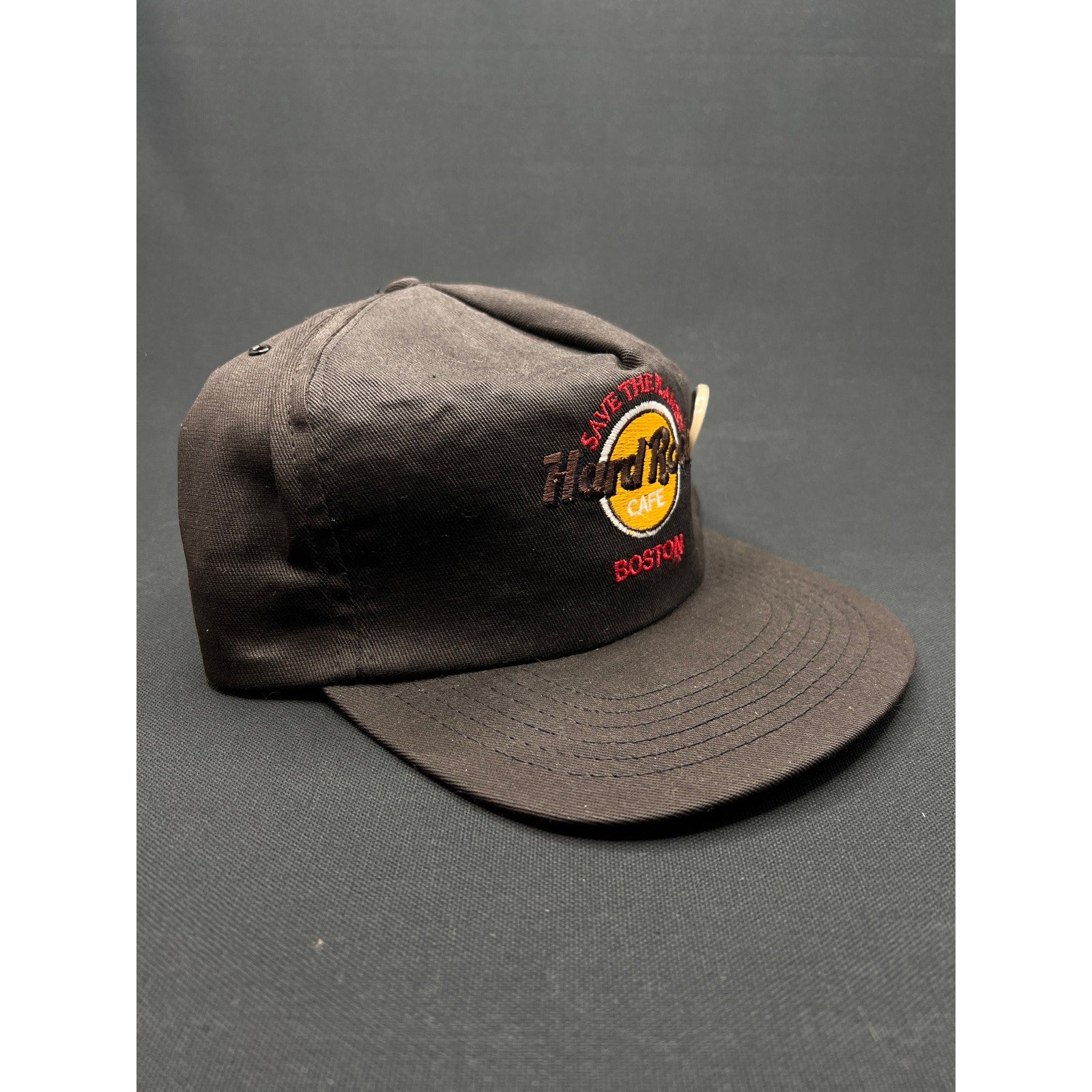 Vintage Hard Rock Cafe Boston Strapback Hat w/ Original Pin – Made in USA