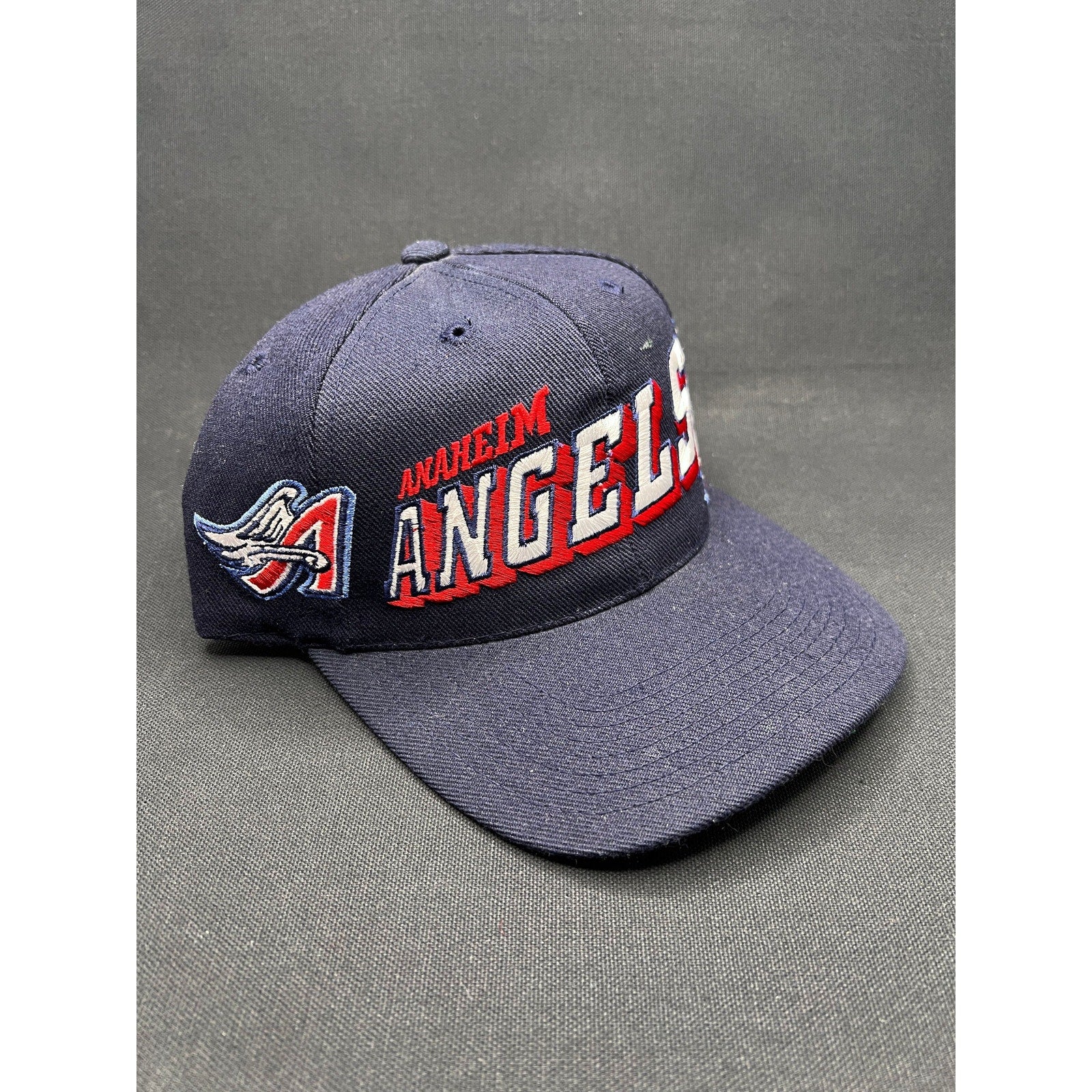 Vintage 90s Anaheim Angels Script Hat Sports Specialties Grid Snapback