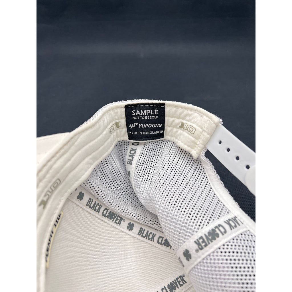 Rare Black Clover Sample Not for Sale Trucker Hat Live Lucky White