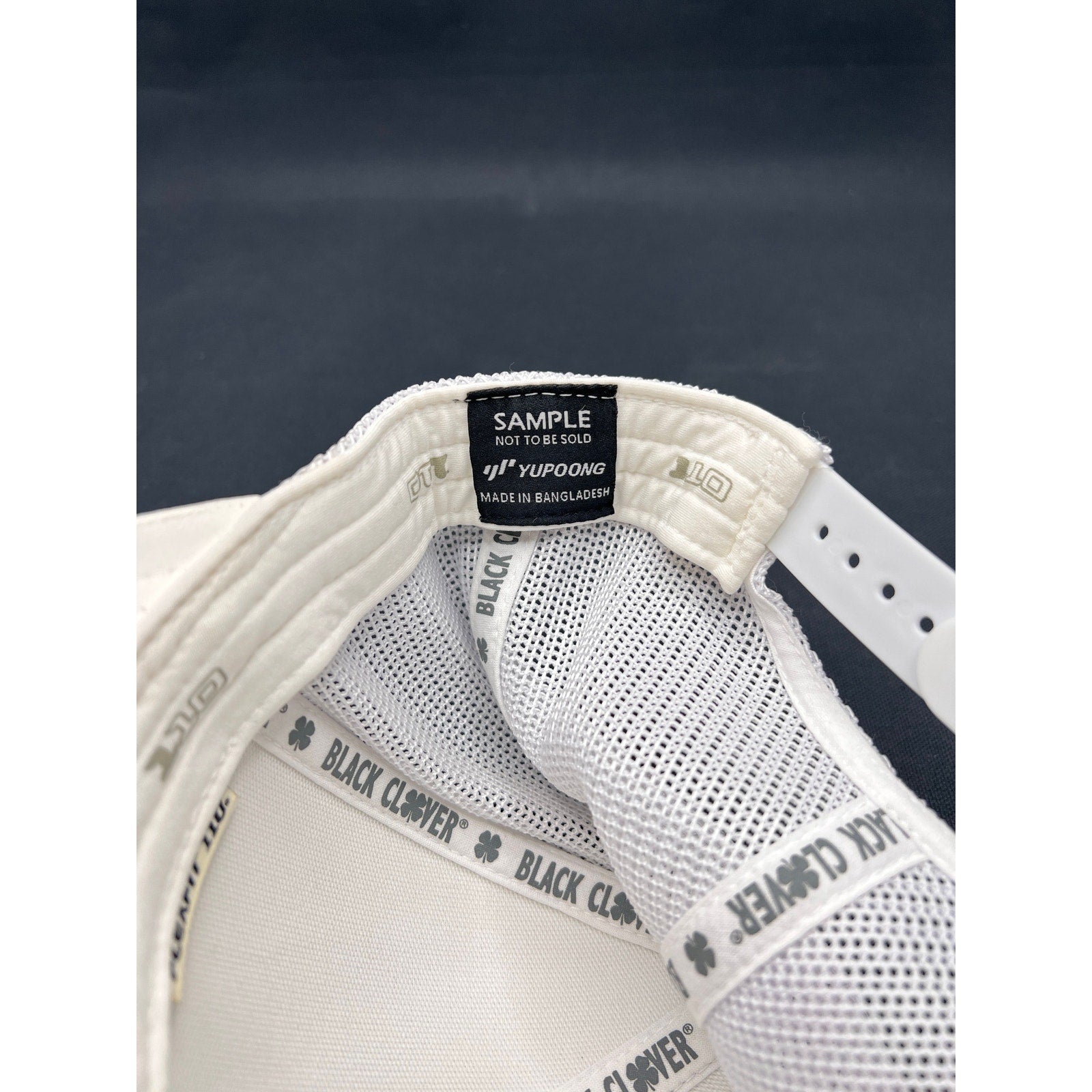 Rare Black Clover Sample Not for Sale Trucker Hat Live Lucky White