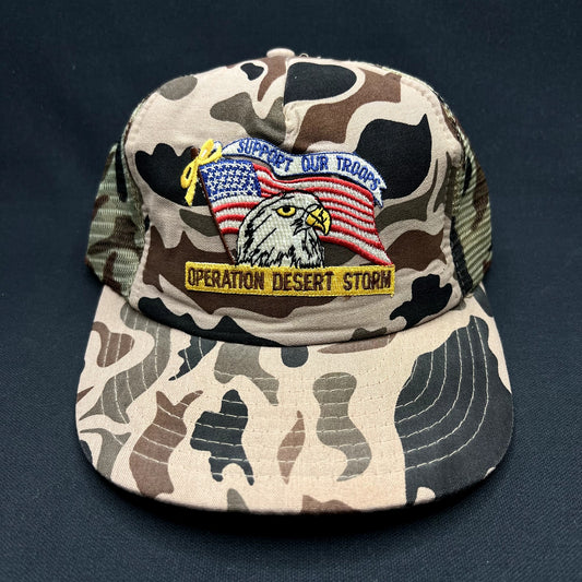 Vintage Operation Desert Storm Support Our Troops Camo Trucker Snapback Hat
