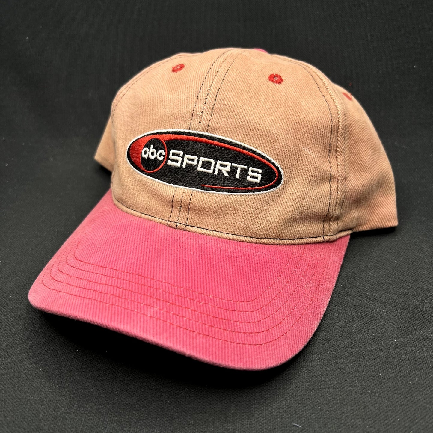 Vintage ABC Sports Strapback Hat Two-Tone Pink Tan Broadcast TV Cap