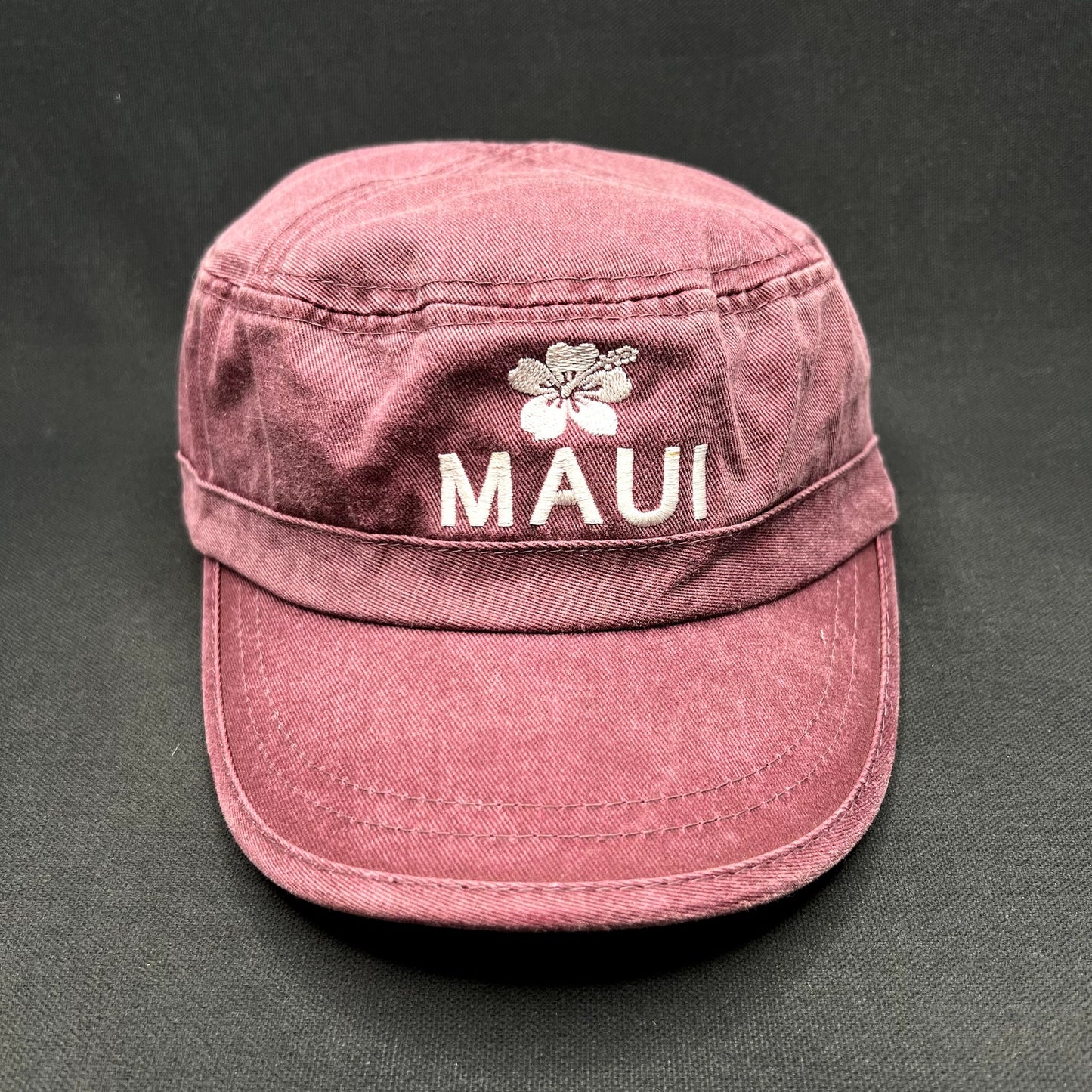 Vintage Maui Hawaii Military Cadet Cap Purple Cotton Strapback Hibiscus Hat