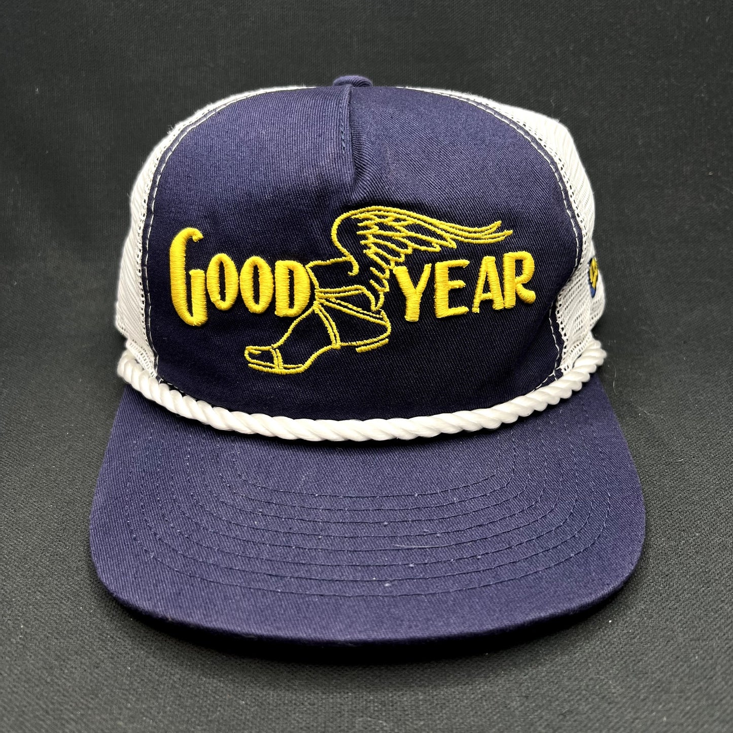 Vintage Goodyear Wingfoot NASCAR New Era Trucker Snapback Hat Rope Cap
