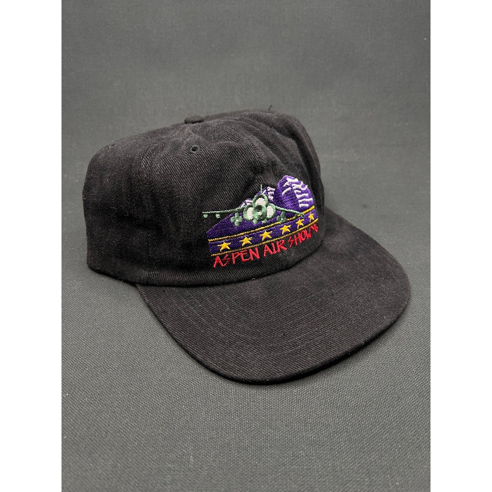 Vintage 1996 Aspen Air Show Hat Black Strapback Ski Embroidered