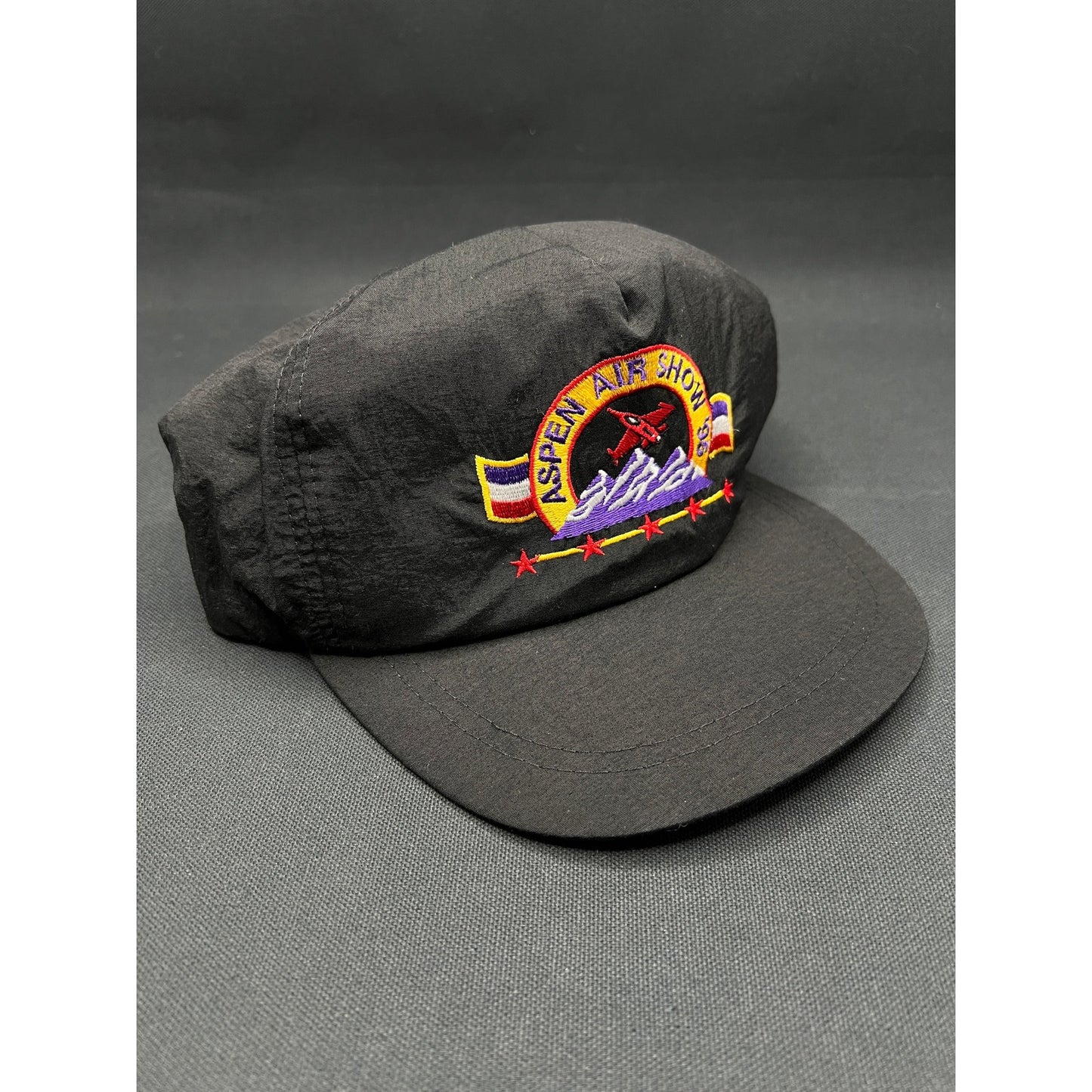 Vintage 1995 Aspen Air Show Hat Black Nylon Snapback Embroidered Ski