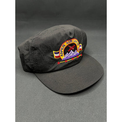 Vintage 1995 Aspen Air Show Hat Black Nylon Snapback Embroidered Ski
