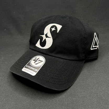 47 Brand Black “S” Strapback Hat Clean Up Adjustable Cap