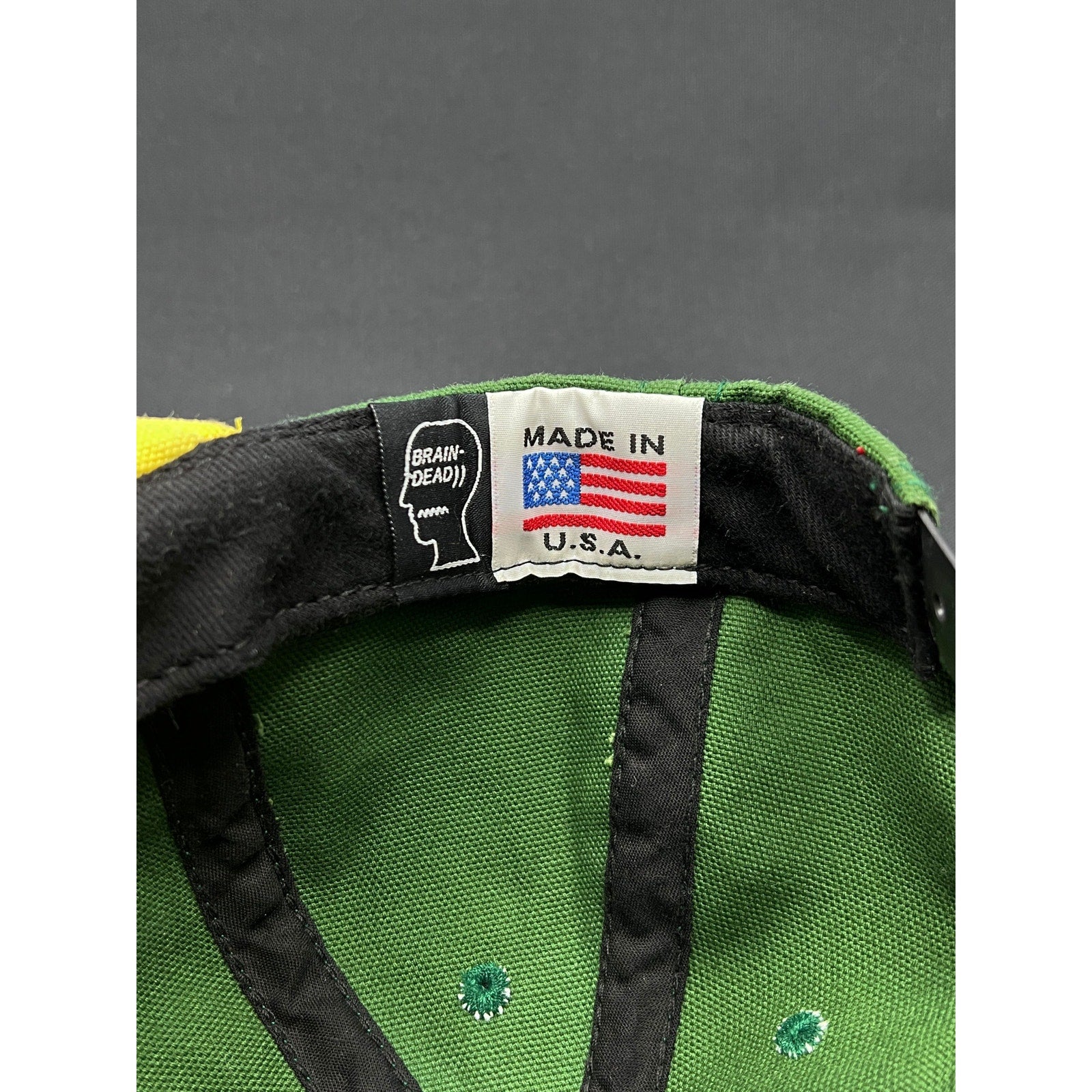 Brain Dead Skateboards Rare Green Yellow Snapback Hat Made in USA