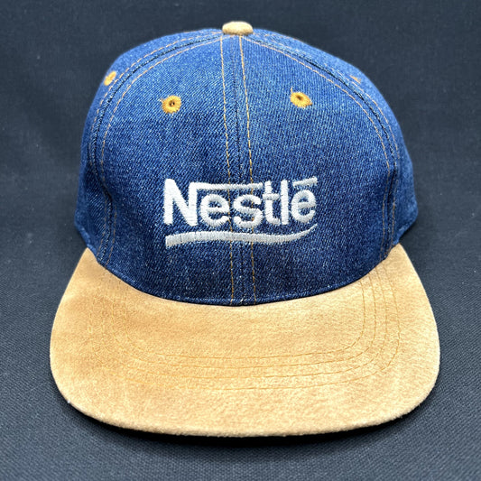 Vintage Nestlé Denim Suede Strapback Hat Otto Cap Distressed USA