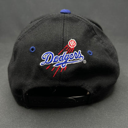Vintage Hideo Nomo Dodgers Nutmeg Snapback Hat MLB Black Blue 90s