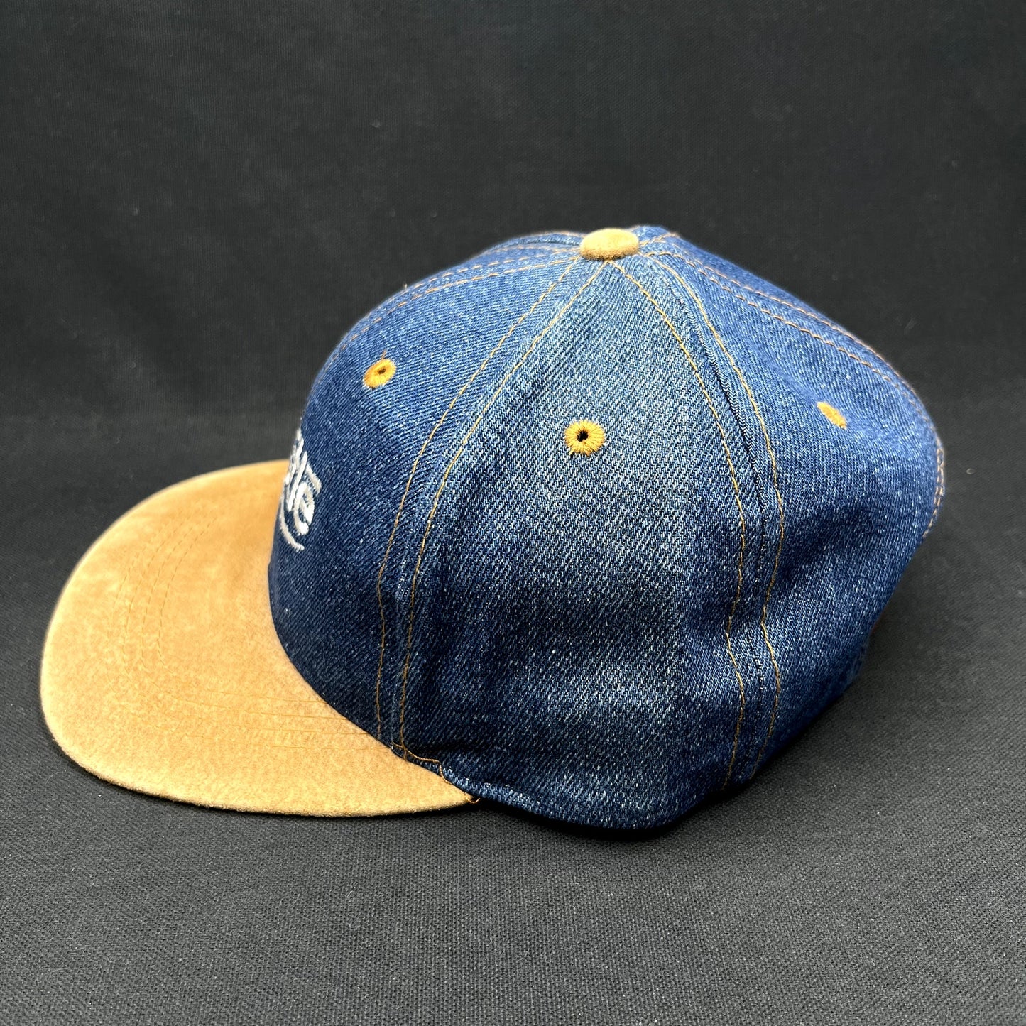 Vintage Nestlé Denim Suede Strapback Hat Otto Cap Distressed USA