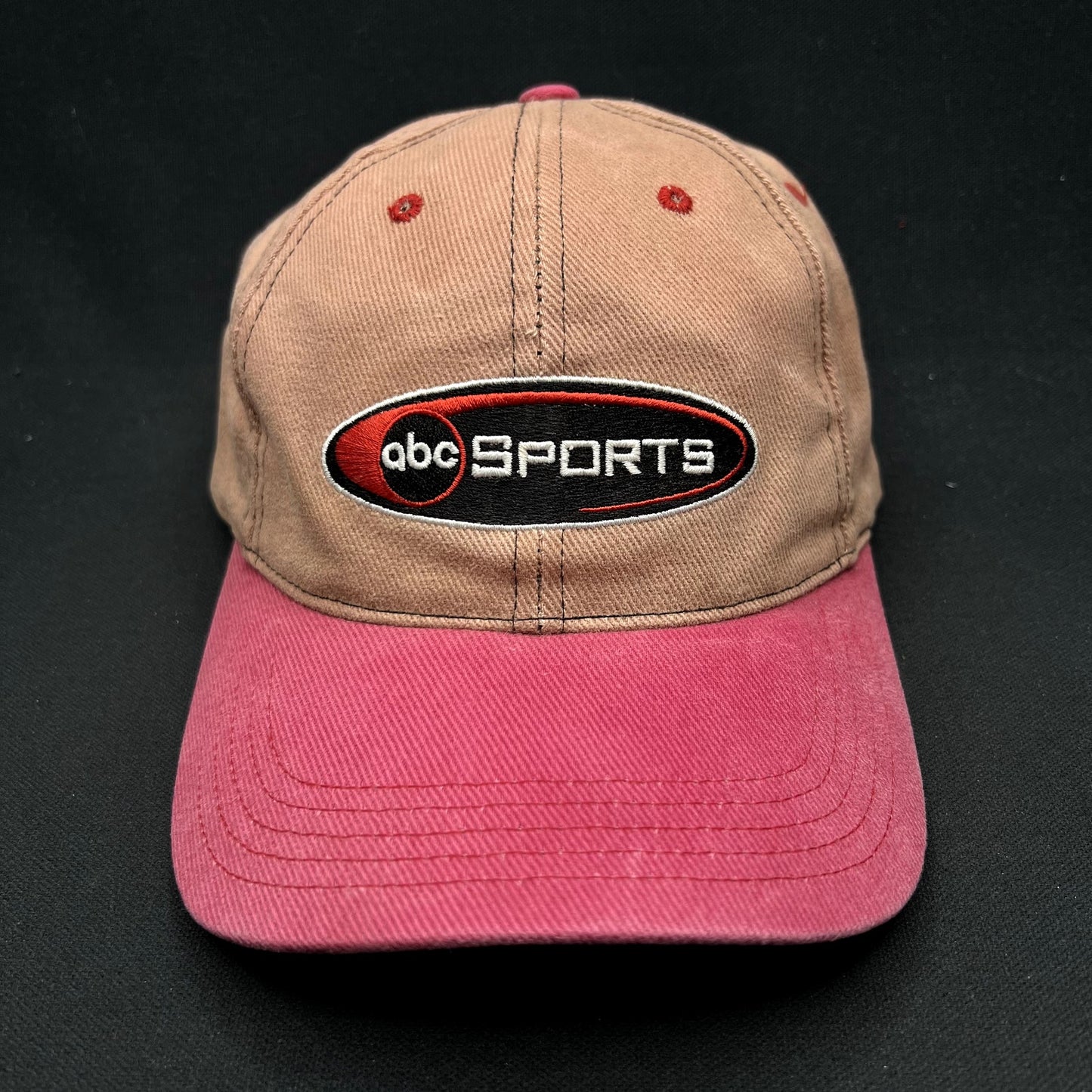 Vintage ABC Sports Strapback Hat Two-Tone Pink Tan Broadcast TV Cap