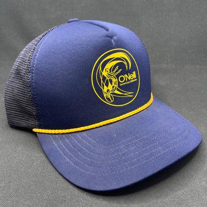 Vintage O’Neill Santa Cruz Surf Trucker Hat Navy Yellow Rope Snapback