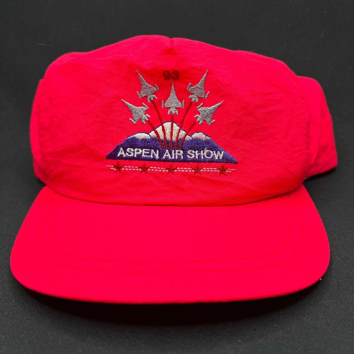 Vintage 1993 Aspen Air Show Snapback Hat Neon Red Jets Cap USA