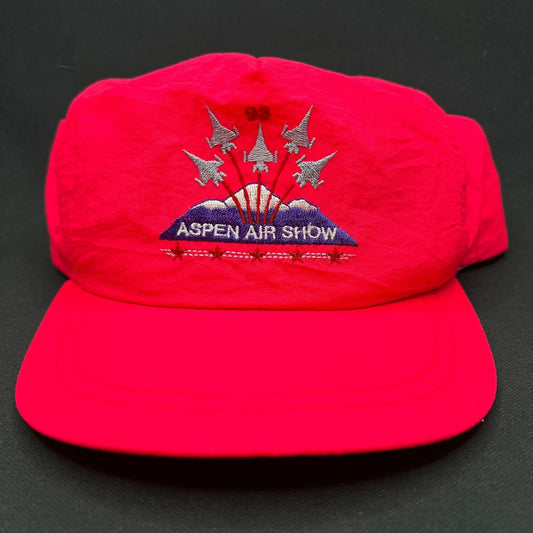 Vintage 1993 Aspen Air Show Snapback Hat Neon Red Jets Cap USA