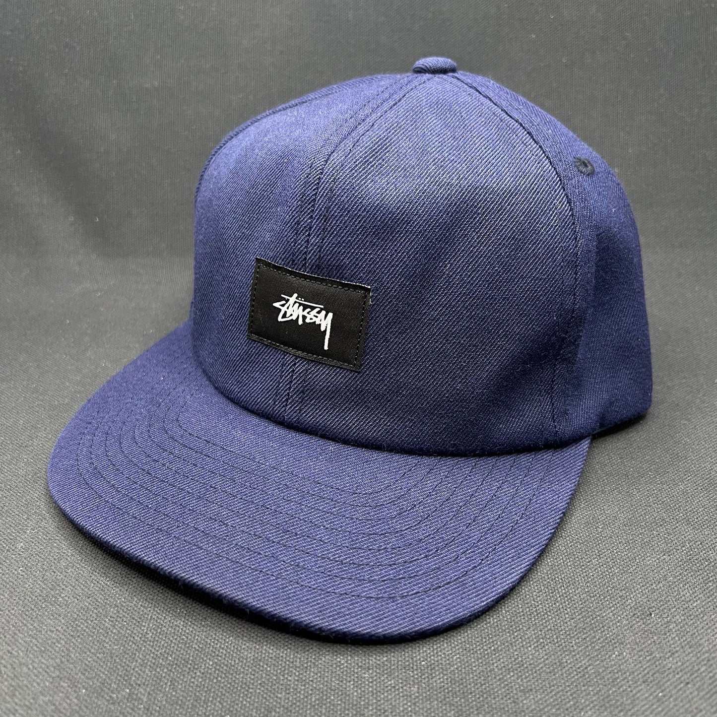 Stussy Box Logo Strapback Hat Navy Minimal Streetwear Cap