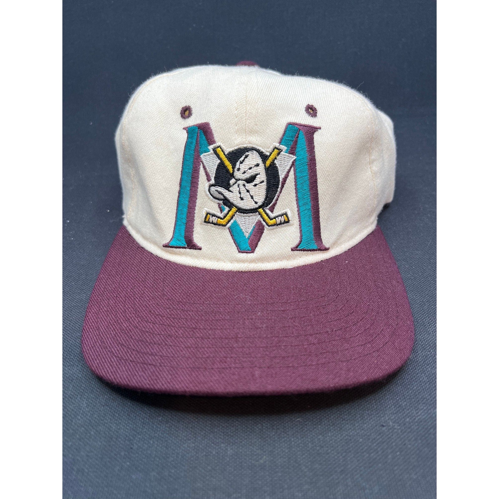 Vintage 90s Mighty Ducks Rare M Logo Starter Hat Made in Korea Team Colors