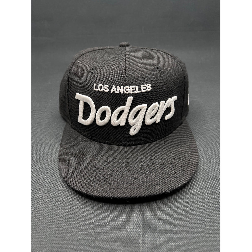 LA Dodgers Black White Script New Era 59FIFTY Fitted Hat New Era MLB 7¼