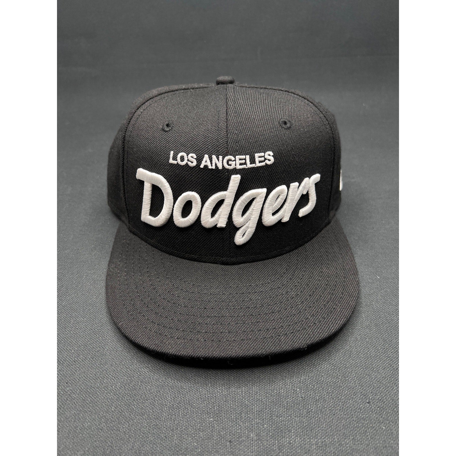 LA Dodgers Black White Script New Era 59FIFTY Fitted Hat New Era MLB 7¼