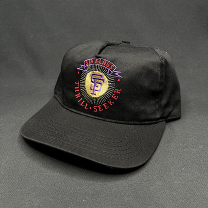 Vintage 90s Six Flags Thrill Seeker Snapback Hat Black USA