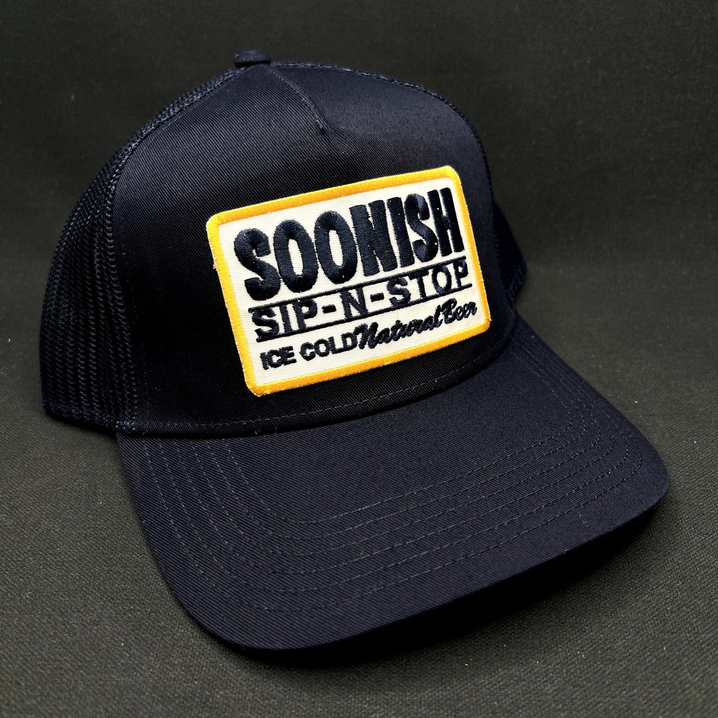 Soonish Sip-N-Stop Ice Cold Natural Beer Snapback Trucker Hat Otto