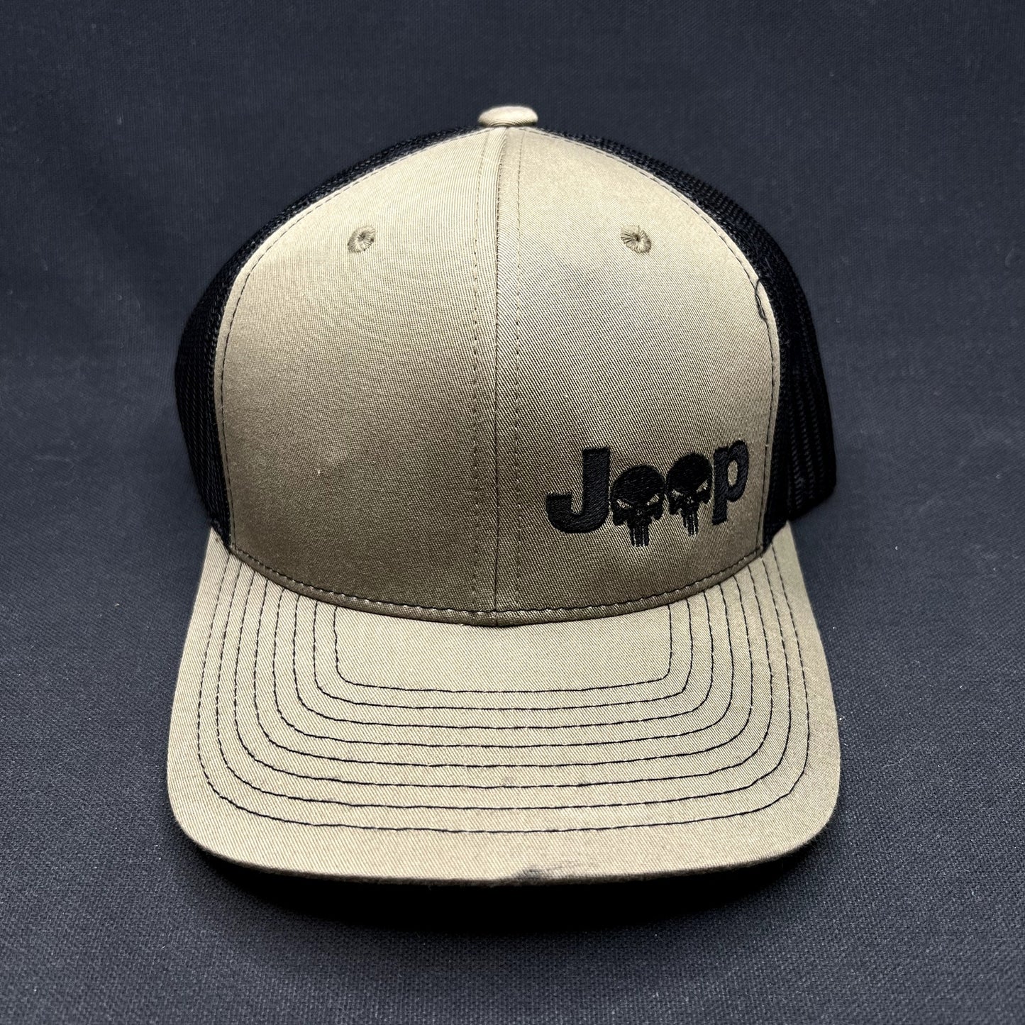 Jeep Punisher Skull Richardson 112 Trucker Snapback Hat Olive Black