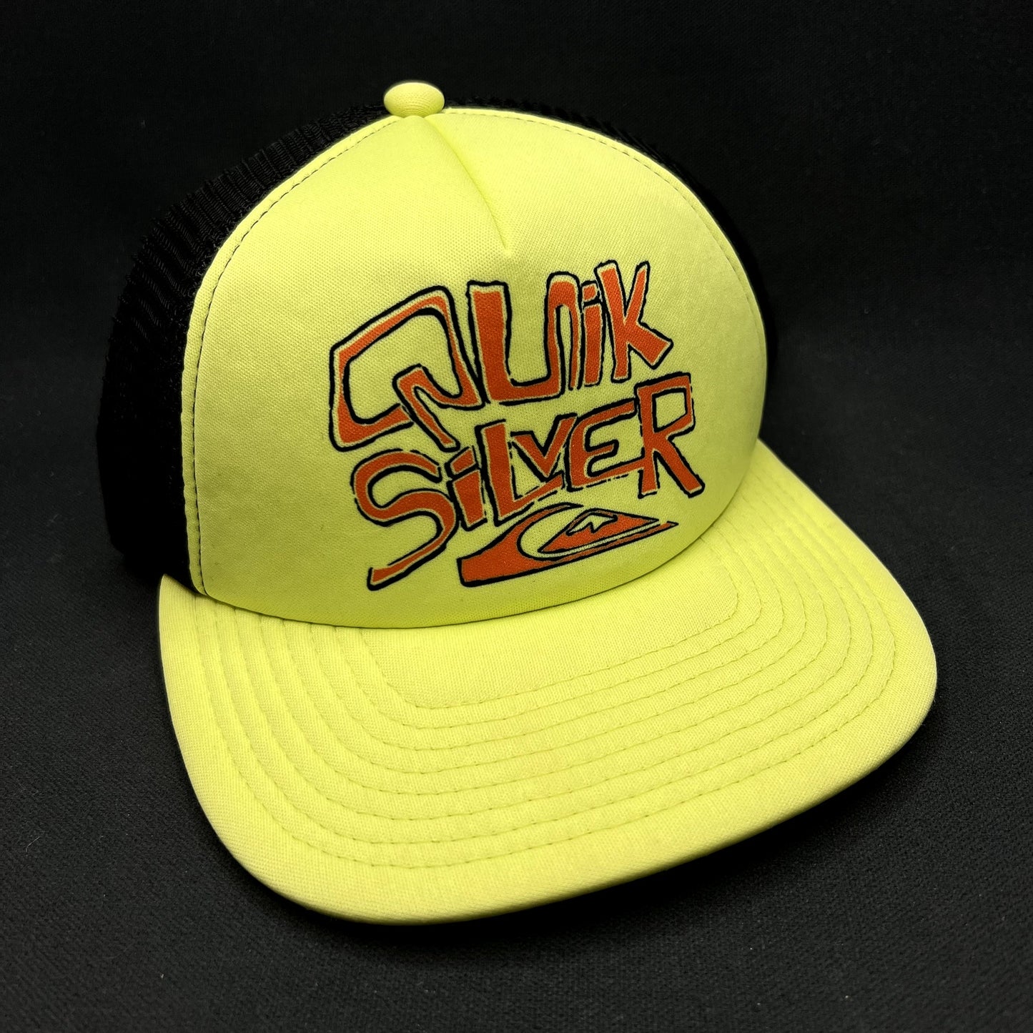 Quiksilver Neon Yellow Black Trucker Snapback Surf Skate Hat
